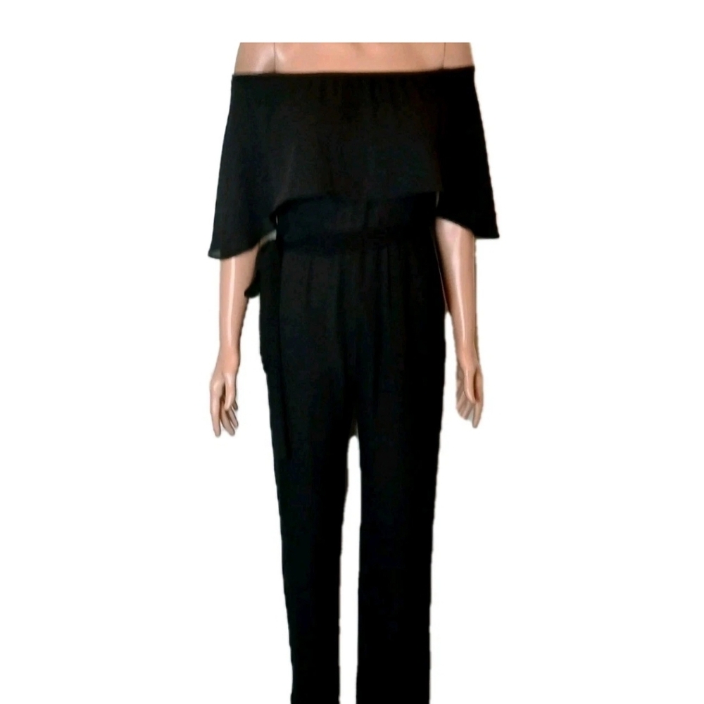 Revo Black Off-Shoulder Jumpsuit with Ruffled Elegance